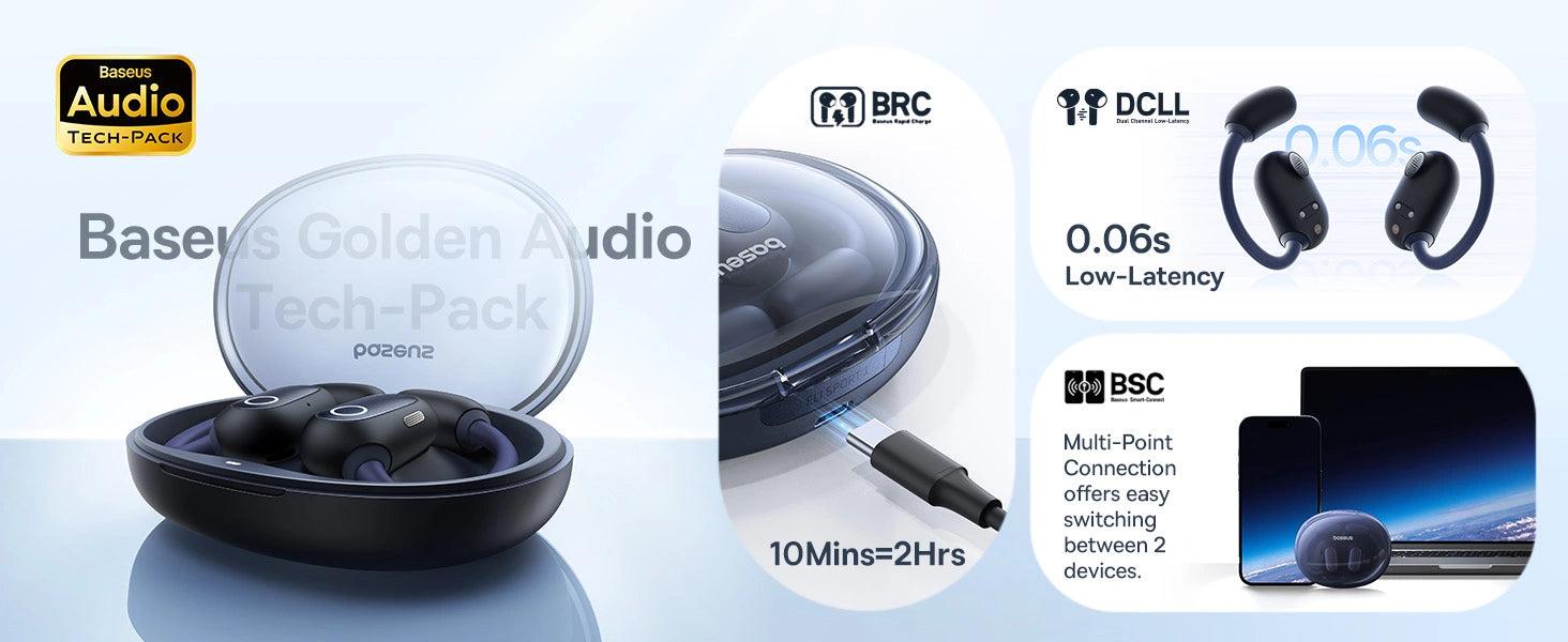 Baseus Eli Open-air Earbuds features low-latency, multi-point connection, and fast recharge