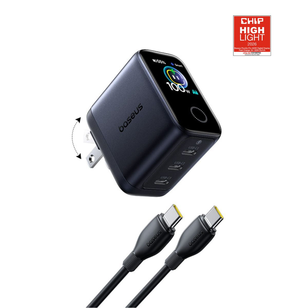 Baseus PicoGo Pro AH22 Digital Display 3-Port Fast Charger 100W Dark Cherry Edition