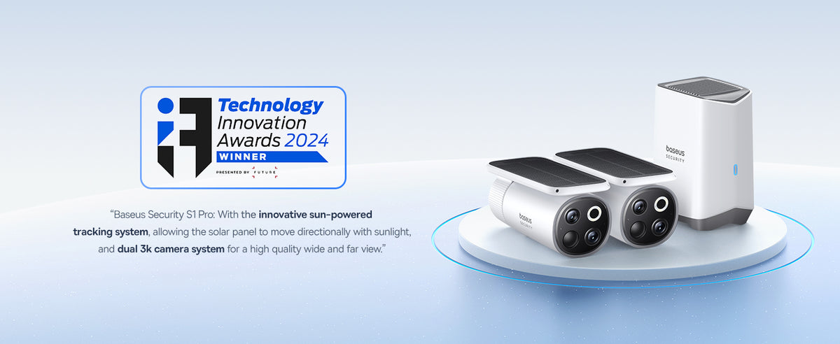 "Baseus Security S1 Pro: With the innovative sun-powered
tracking system, allowing the solar panel to move directionally with sunlight, and dual 3k camera system for a high quality wide and far view.