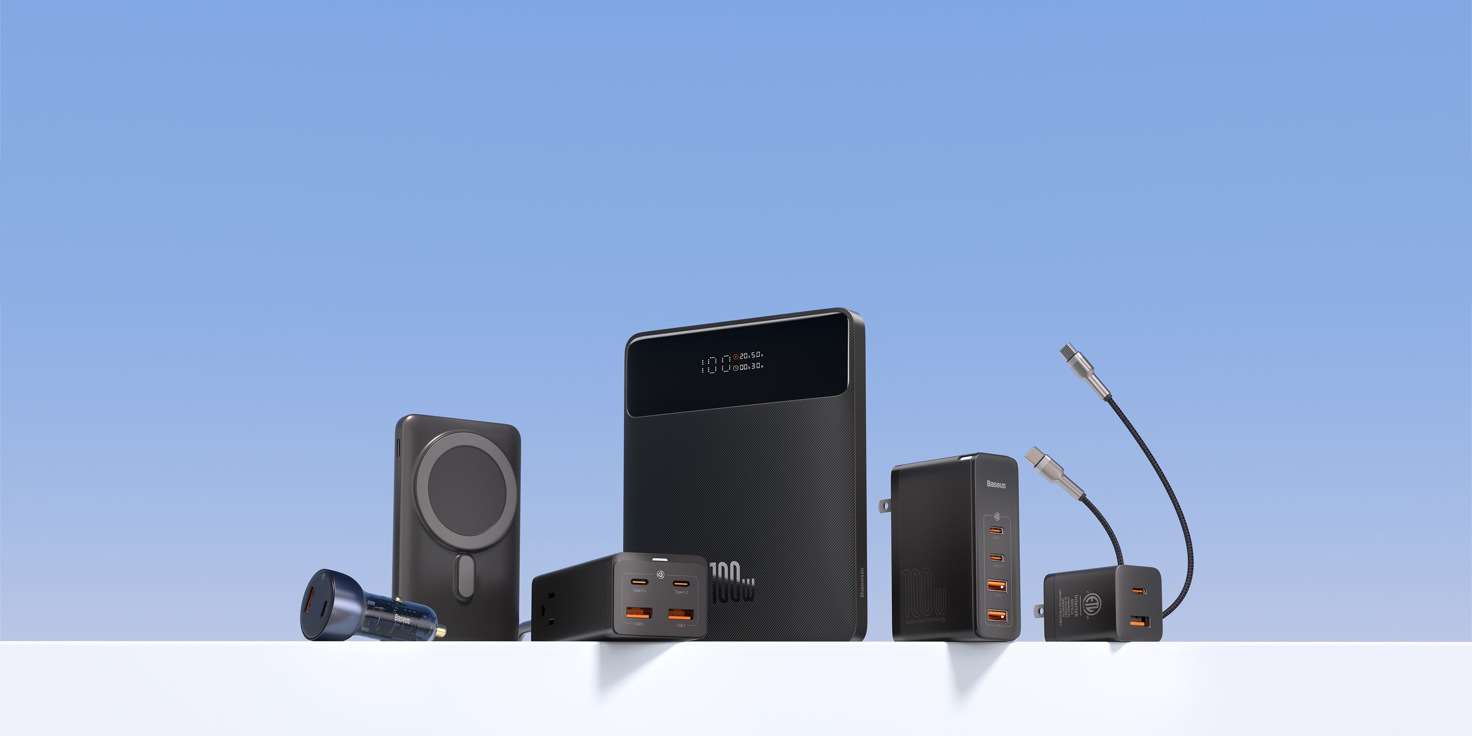 baseus charging product lines, including power bank, charger