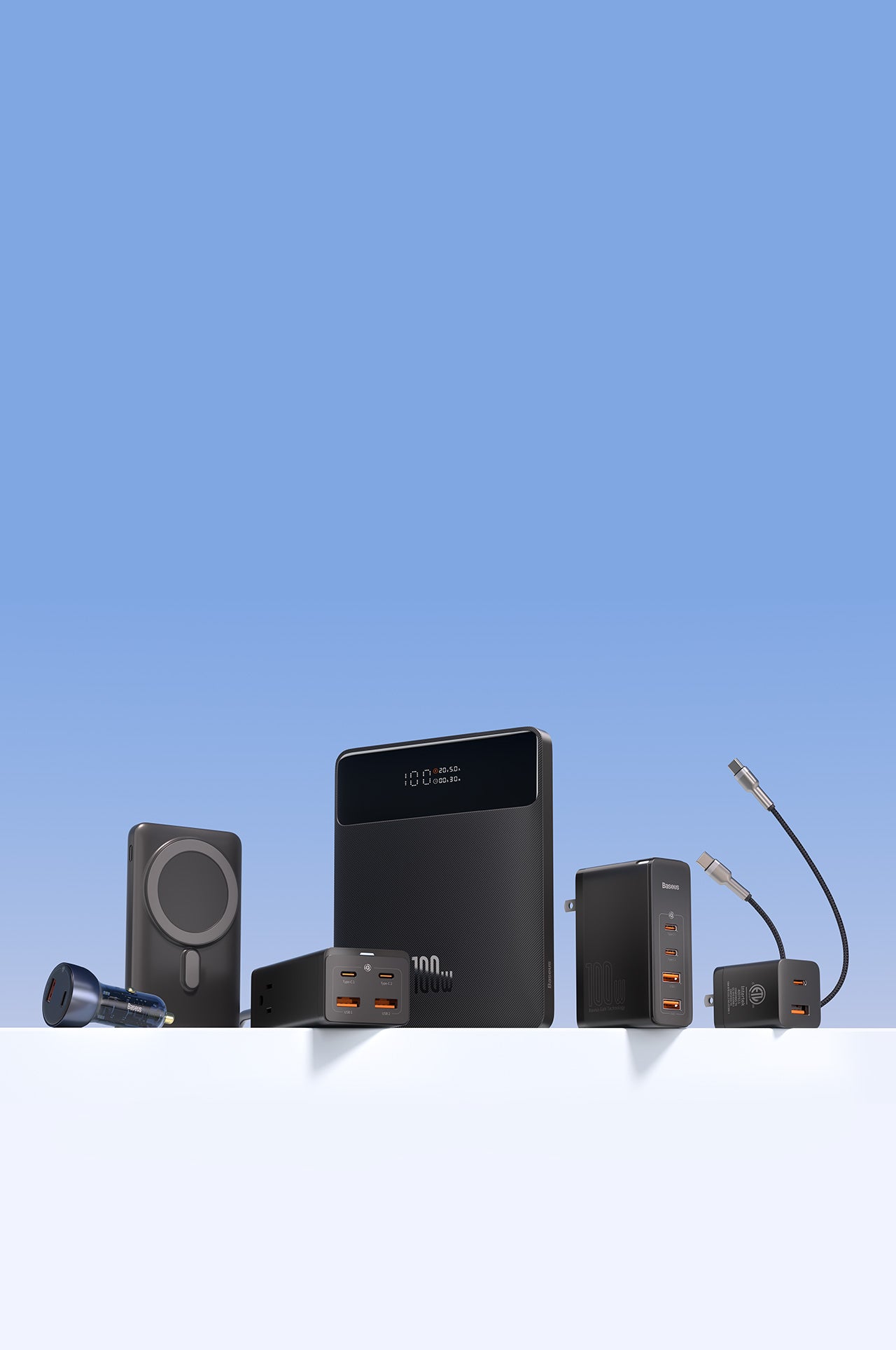 baseus charging product lines, including power bank, charger
