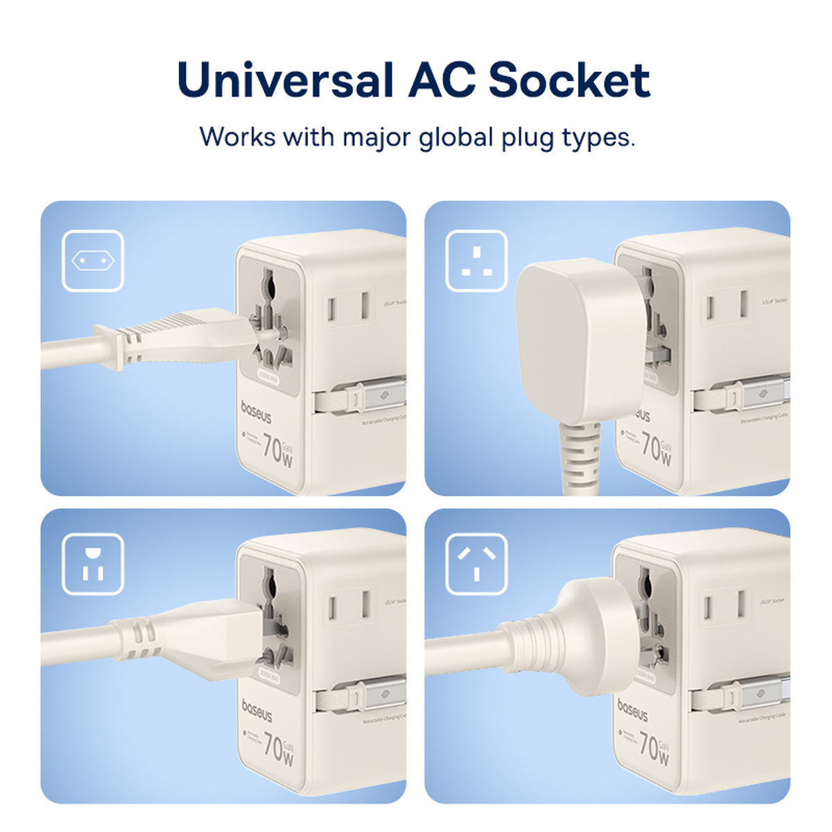 Baseus EnerCore CG11 Universal Travel Adapter 2AC+2U+2C 70W