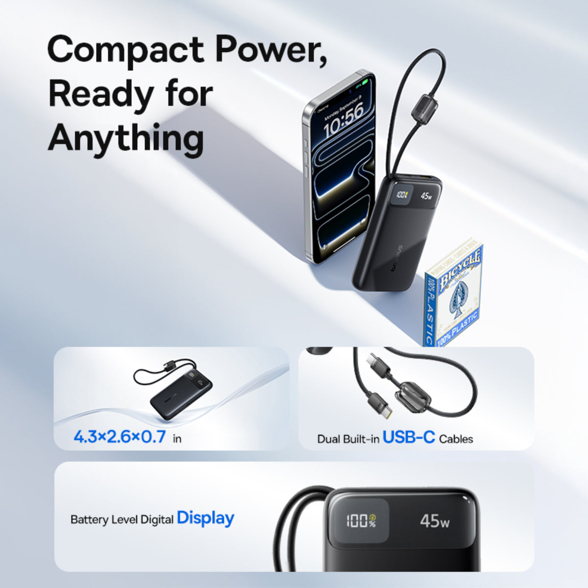 Baseus EnerFill FC11 Power Bank with Dual Built-in USB-C Cables 10000mAh 45W