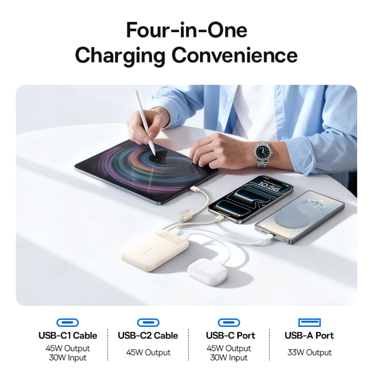 Baseus EnerFill FC11 Power Bank with Dual Built-in USB-C Cables 10000mAh 45W