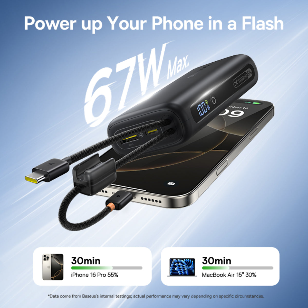 Baseus EnerFill FC41 Power Bank with Dual Built-in Cables 10000mAh 67W