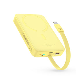 Magnetic Power Bank 30W 10000mAh With Built-in USB-C Cable_Yellow_ports