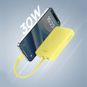 Magnetic Power Bank 30W 10000mAh With Built-in USB-C Cable_Yellow_for iPhone 15