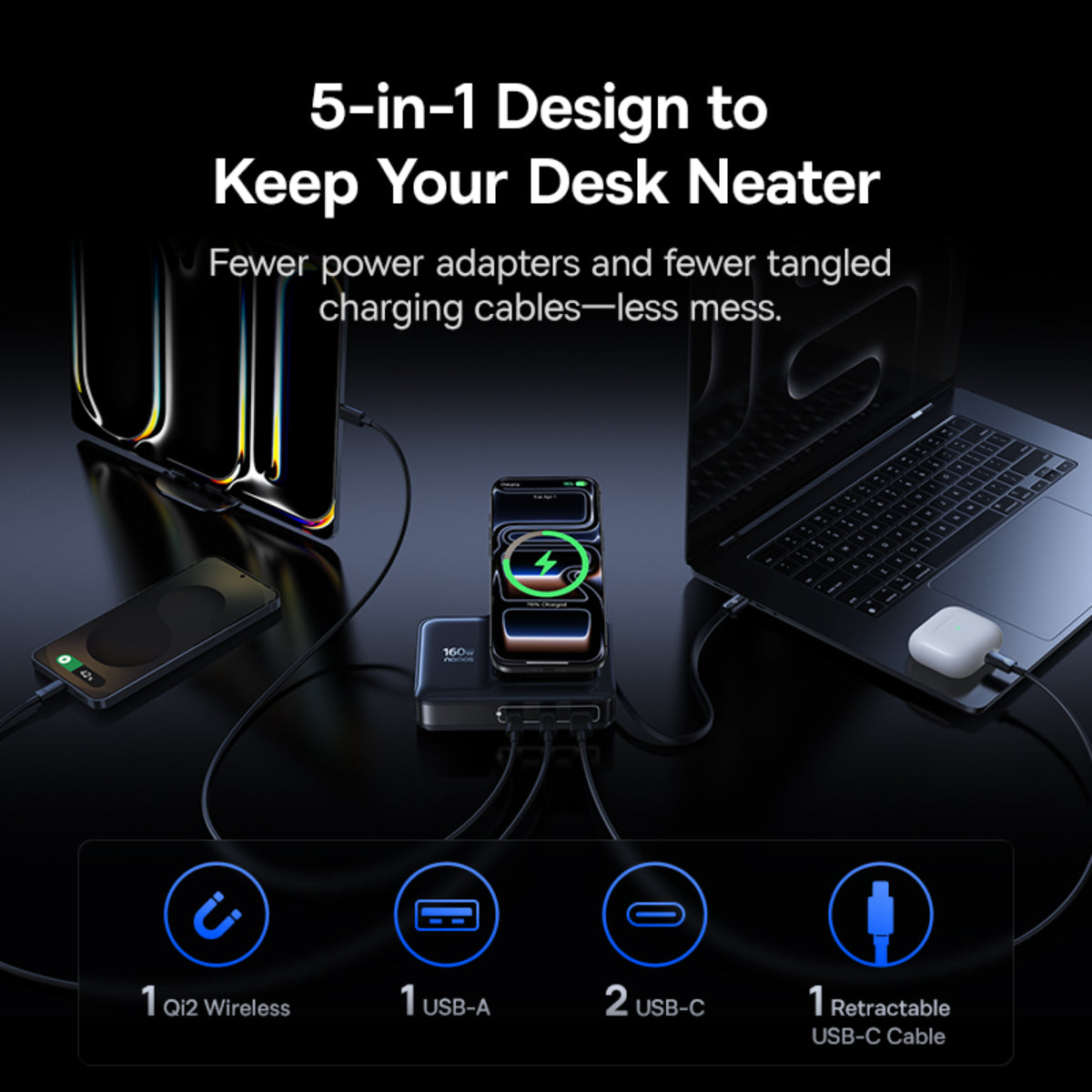 Baseus Nomos NH21 5-in-1 Desktop Charging Station 3C+U 160W