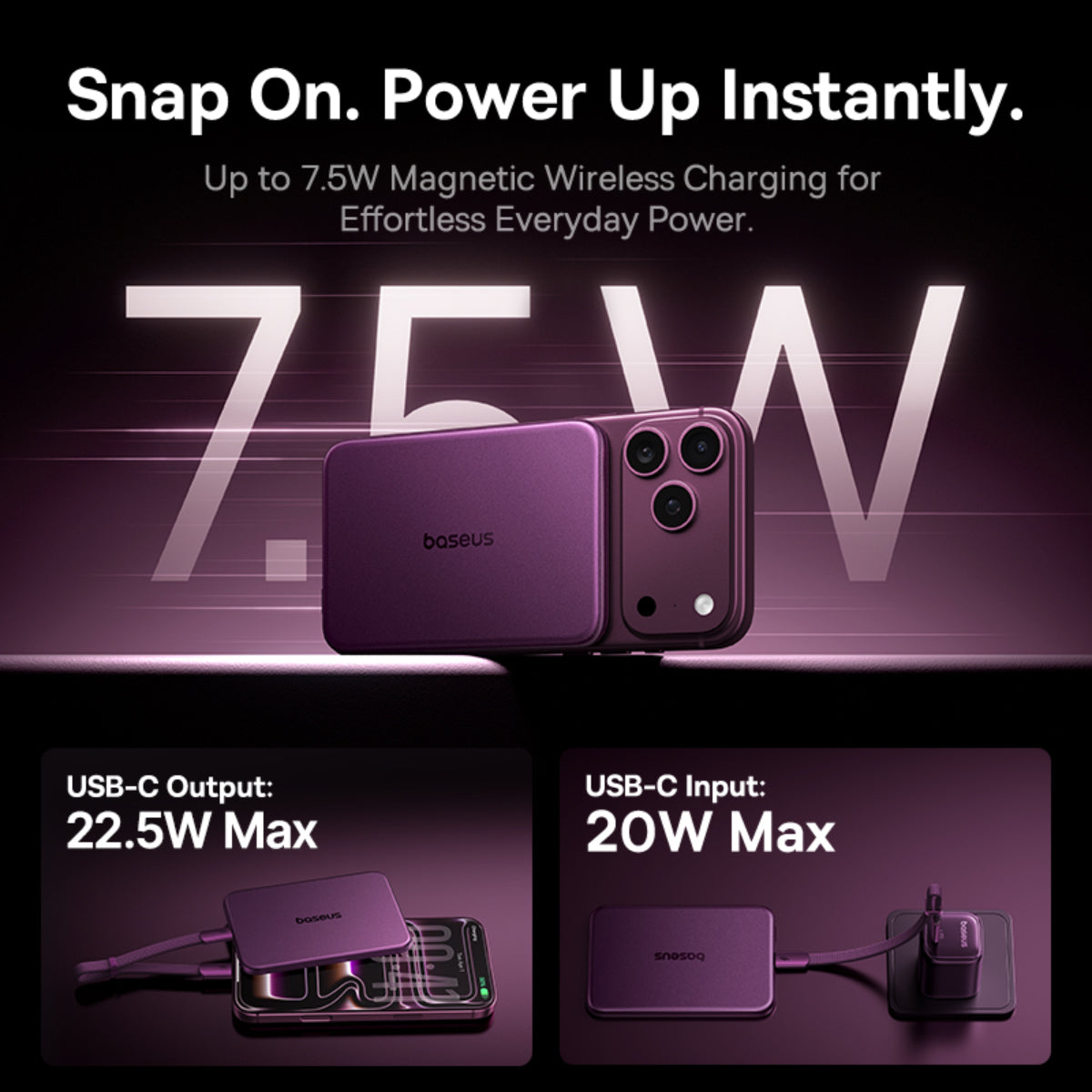 Baseus Picogo Air AM71 3C Magnetic Power Bank 5000mAh 22.5W Dark Cherry Edition
