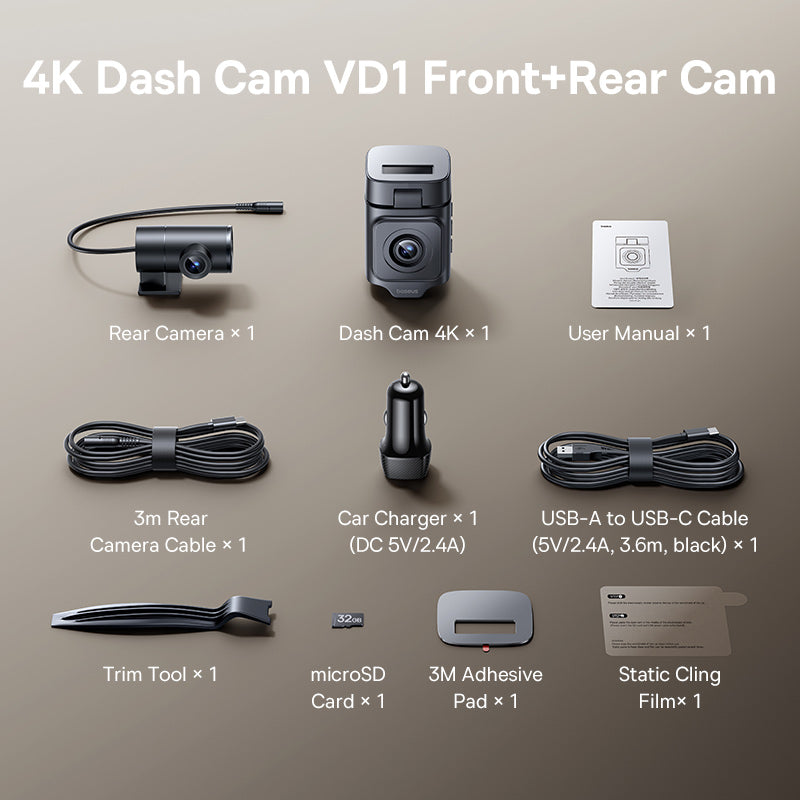 Baseus PrimeTrip VD1 Pro Dash Cam Lithium Battery 4K+1080p