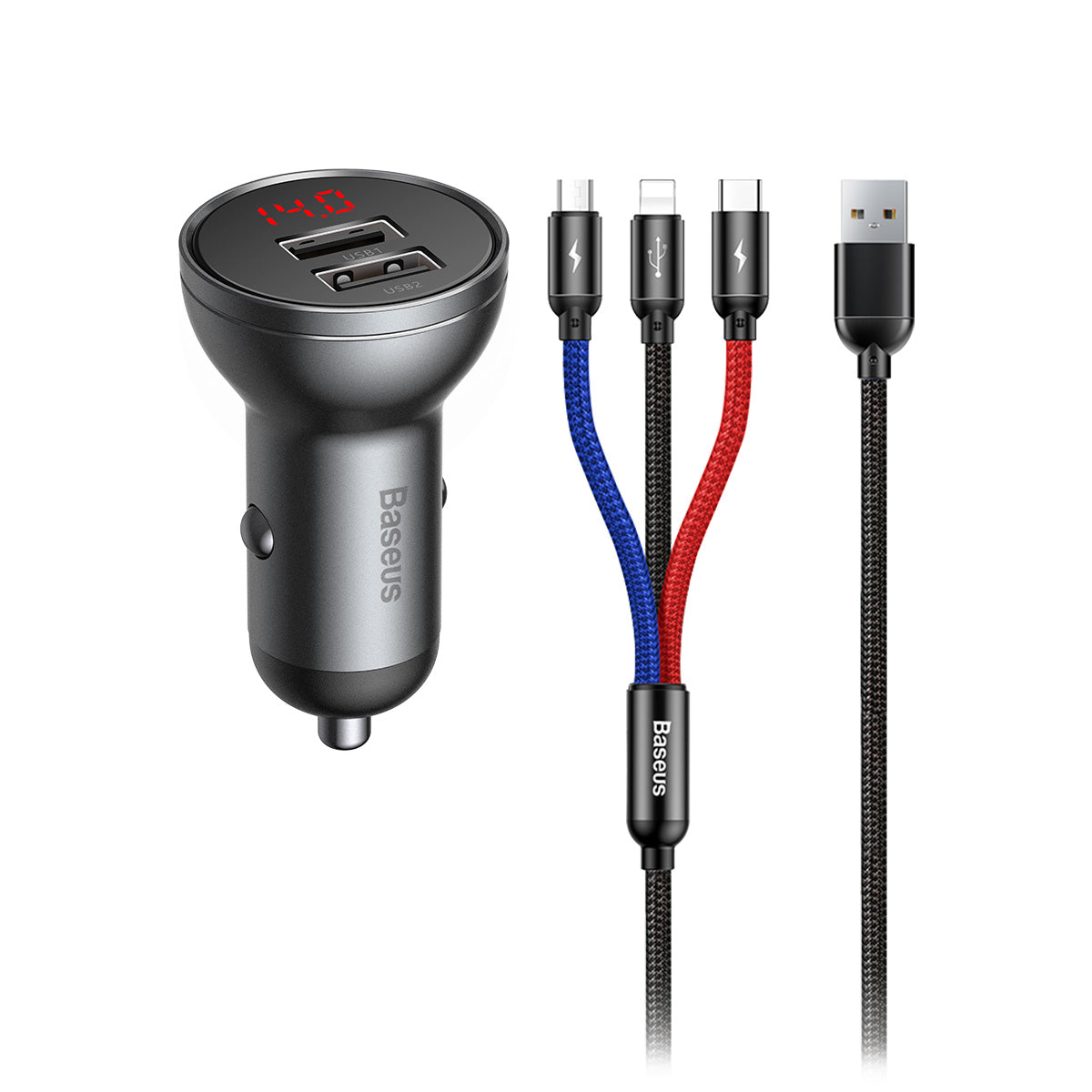 Unplug 2A Micro USB Retractable Car Charger with Universal USB Port